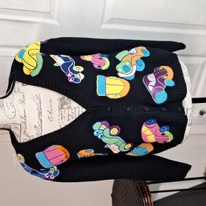 Vintage Sandy Lo Sweater Women M Cardigan Bug Cars